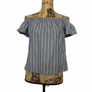 Emory Park Striped Off Shoulder Boho Crop Top S